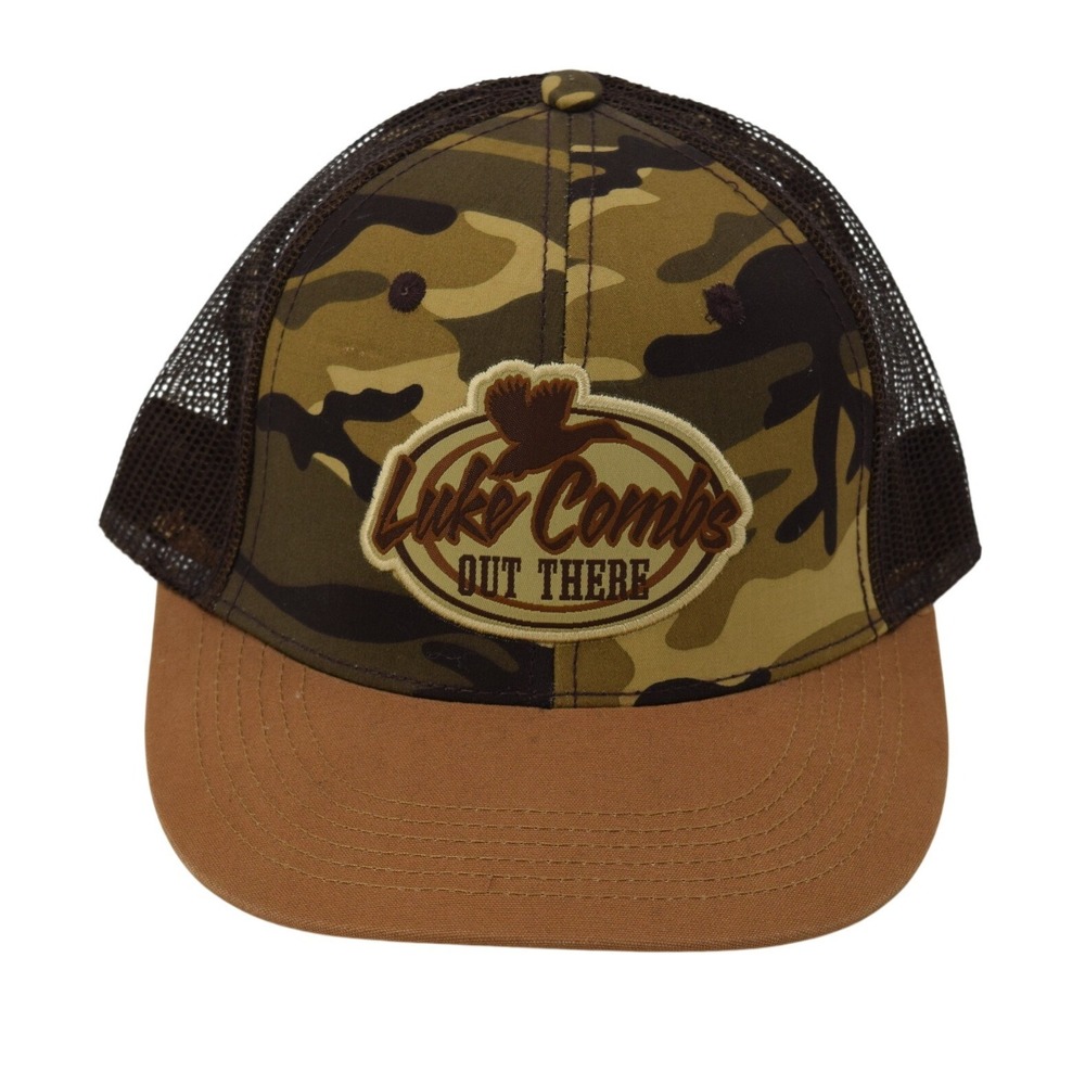 Luke Combs Out There Trucker Hat Camo Brown‎ Snapback Mesh Back Cap